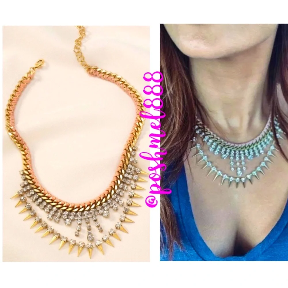 Stella & Dot | Vintage Gold Peach Rhinestone Spike Statement Necklace Re… - Picture 1 of 13